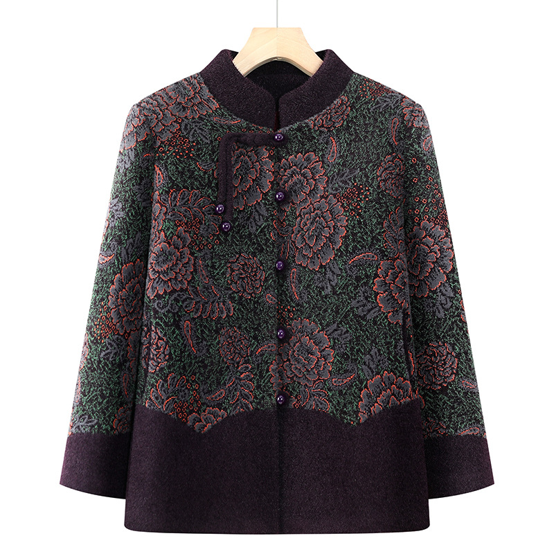 妈妈冬装仿水貂绒加绒外套洋气中老年人女奶奶新中式国风加厚上衣