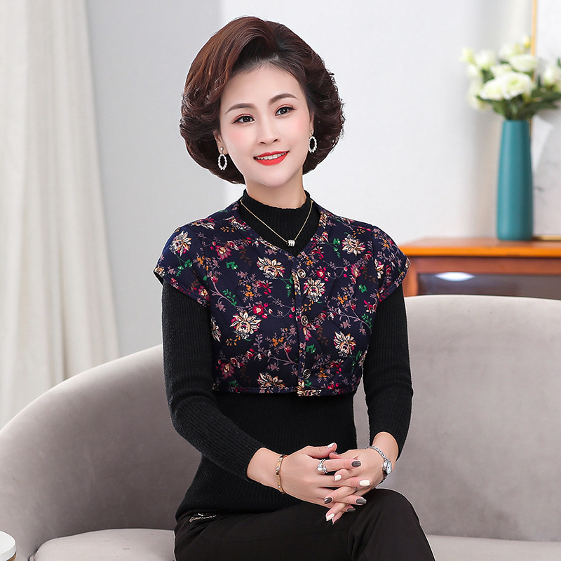 中老年秋冬保暖护肩防寒妈妈装驼绒棉护颈老人短袖马甲护肩膀坎肩