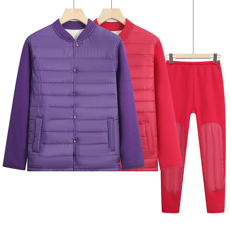 中老年人冬装保暖内衣套装女奶奶加厚羊羔绒内胆妈妈防寒打底开衫