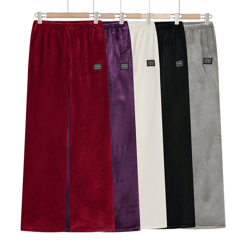 法兰绒睡裤女长裤秋冬中年妈妈春秋居家保暖珊瑚绒家居裤子可外穿